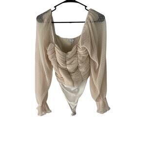 Biashe Women's Size Small‎ Cream Swiss Dot Puff Lace Body Suit